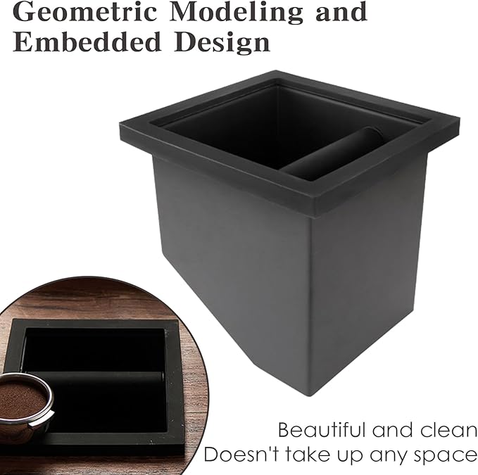 Stainless Steel Espresso Coffee Ground Knock Box Chute, Built-in Desktop Waste Bucket, Bottomless Knocking Residue Box