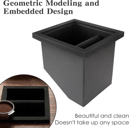 Stainless Steel Espresso Coffee Ground Knock Box Chute, Built-in Desktop Waste Bucket, Bottomless Knocking Residue Box