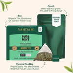 Load image into Gallery viewer, VAHDAM, Pure Mint Herbal Tea (100 Pyramid Tea Bags) Caffeine Free, Non GMO, Gluten Free | Blend of Spearmint &amp; Peppermint - Sweet &amp; Minty | Resealable Ziplock Pouch