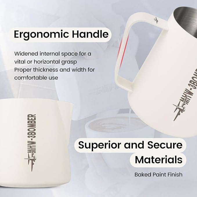 MHW-3BOMBER Espresso Steaming Pitcher Milk Frothing Pitcher Stainless Steel Milk Coffee Cappuccino Latte Art Barista Cup 20oz/600ml P5021W