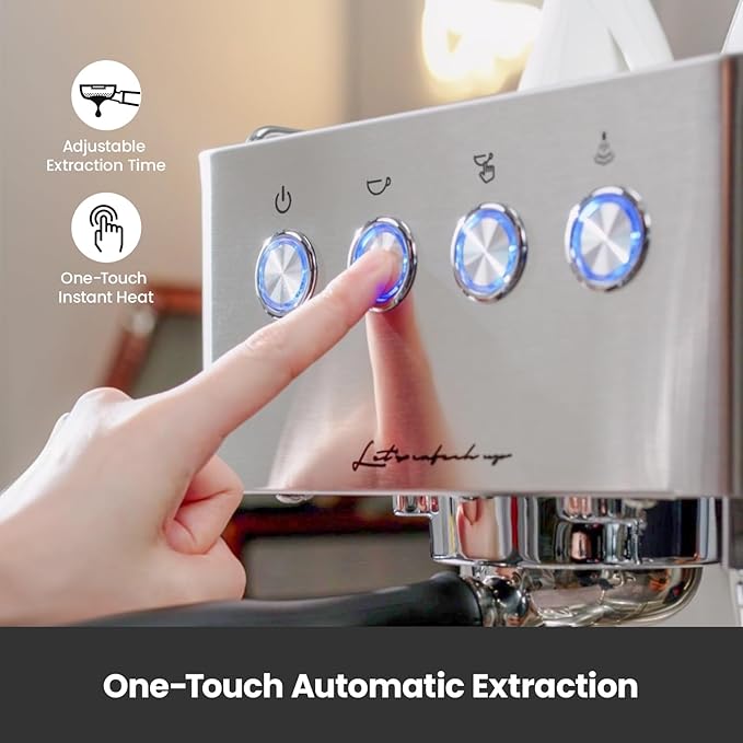 Espresso Machine, Espresso Maker with Milk Frother Steam Wand & 57OZ Water Tank for Latte Macchiato Cappuccino, Brushed Stainless Steel G3005E