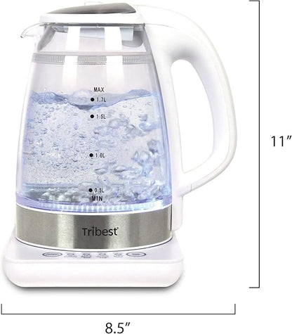 Tribest GKD-450 Hot Water Kettle, Electric Water Boiler & Water Warmer with Glass Tea Kettle, 110V, White