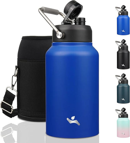 Jug with Handle,87 oz Insulated Water Bottle with Carrying Pouch, Double Wall Vacuum Stainless Steel Metal Bottle,Blue