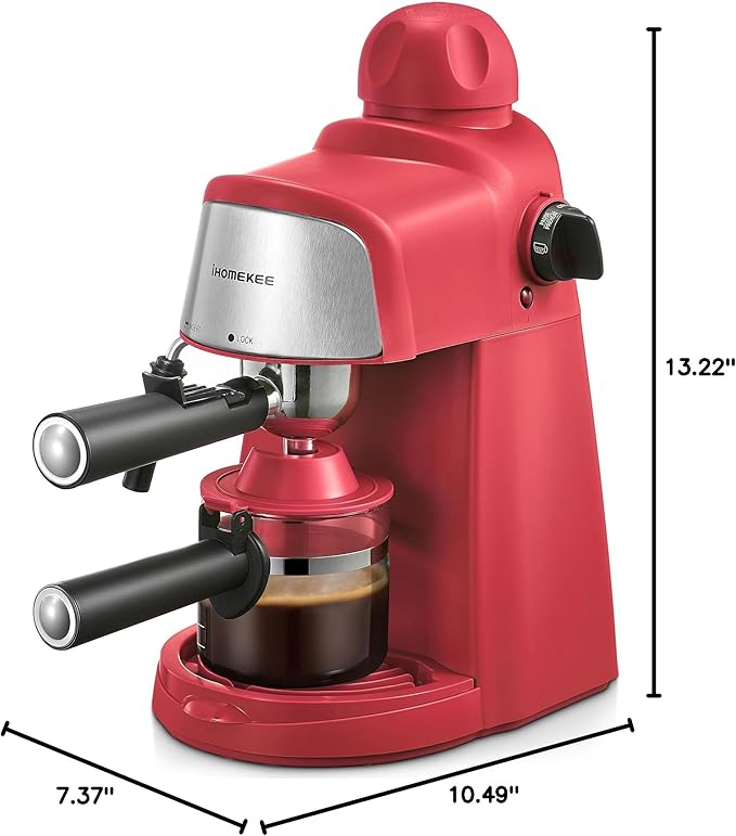 Espresso Machine, 3.5Bar Espresso and Cappuccino Machine with Fast Heating Function, 1-4 Cups Coffee Maker with Milk Frothing Function and Steam Wand (Red)
