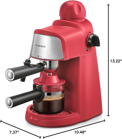 Espresso Machine, 3.5Bar Espresso and Cappuccino Machine with Fast Heating Function, 1-4 Cups Coffee Maker with Milk Frothing Function and Steam Wand (Red)