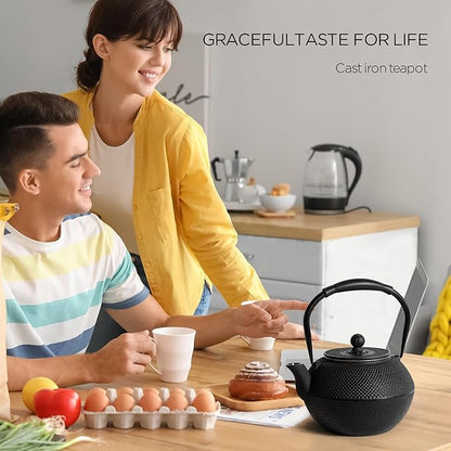 Cast iron Teapot, Tea Kettle for Stovetop Safe with Stainless Steel Infuser, Japanese Hand-made Tea Pot Coated with Enameled Interior for 42oz, 1200ml Black