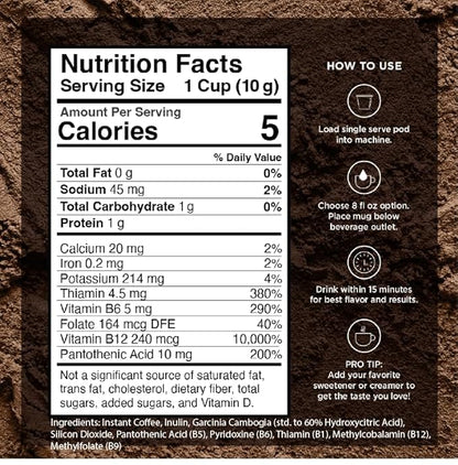 VitaCup Slim Instant Coffee Packets, with Garcinia, Fiber, B Vitamins, Bold & Smooth, Medium Dark Roast, 100% Arabica Coffee in Single Serve Sticks, 10 Ct