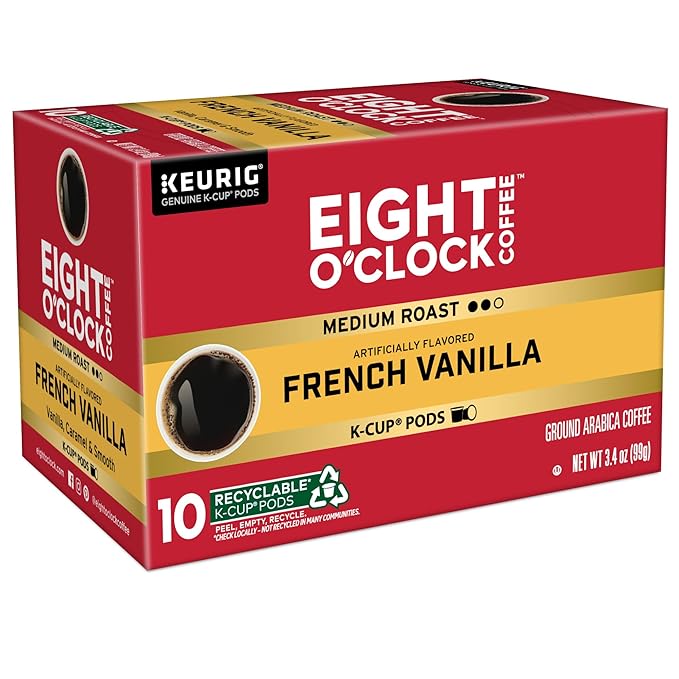 Eight O'Clock Coffee French Vanilla, Keurig Single Serve K-Cup Pods, Light Roast, 60 Count (6 Packs of 10)