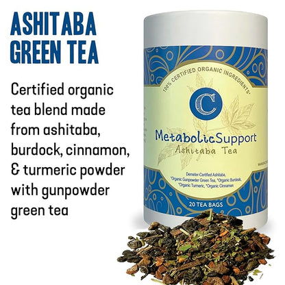 Dr. Cowan’s Garden Organic Ashitaba Green Tea - 20 Teabags - Metabolic Support Herbal Tea Bags with Turmeric Powder, Calming Digestive Support for Health & Well-Being, Ashitaba Herbs Grown in the USA