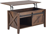 Load image into Gallery viewer, VINGLI Espresso Lift Top Coffee Table, 36" Small Farmhouse Barn Door Coffee Table with Storage, Rectangular Center Wood Coffe Table with Lifting Top, Lift Up Living Room Tables with Hidden Compartment