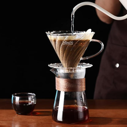 16 oz Glass Coffee Carafe with Wood Heat-Resistant Layer, Coffee Decanter Coffee Server for Pour Over, 1 Pcs Included (Clear)