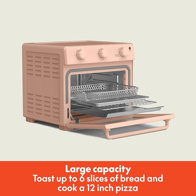 bella Air Fry Toaster Oven, 7 Preset Cooking Options, Dishwasher-Safe EverGood Coated Trays Included, 60-Minute Auto Shutoff w Audible Timer, Power Indicator Light, 1700 Watt, Blossom