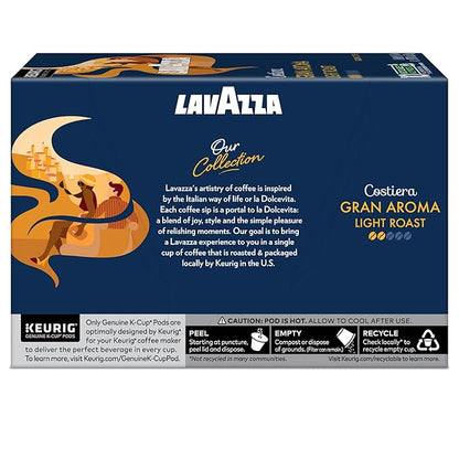 Lavazza Costiera Gran Aroma, Single-Serve Keurig K-Cup Pods, Light Roast Coffee, 60-Count Box (6 Packs of 10)