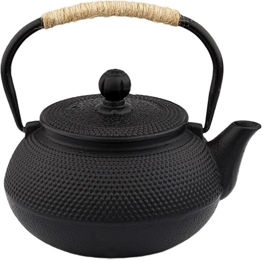 20.3oz Only, Small Tea Kettle for 1-2 Cups, Japanese Tetsubin, Cast Iron Teapot with Stainless Steel Infuser for Loose Leaf & Coffee, Tea Pot for Stovetop Safe, Enamel Interior(Black, 600ml)