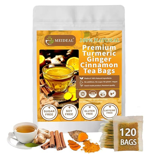 120 Bags Premium Turmeric Ginger Cinnamon Tea, 100% Natural Ingredients Blend, Pure Turmeric Ginger Herbal Tea for Wellness, No Additives, No Sugar, No Caffeine, Vegan (120 Bags)