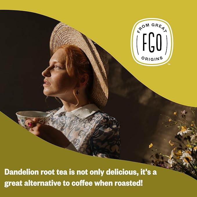 FGO Organic Roasted Dandelion Root Tea, 100 Count, Eco-Conscious Tea Bags, Resealable Bag, Caffeine Free, Packaging May Vary (Pack of 1)