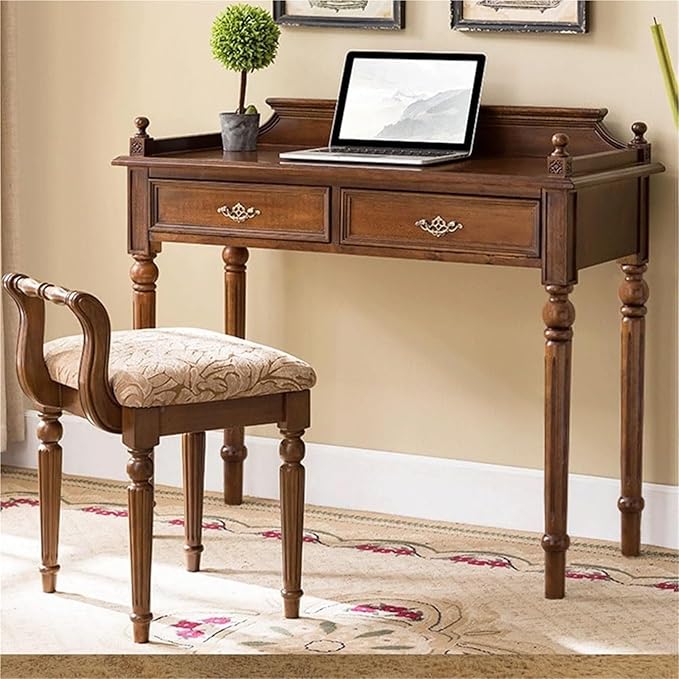 Vintage Solid Wood Vanity Chair - Compact Makeup Stool Accent Chair for Small Spaces Living Room