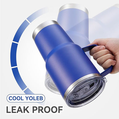 30 oz Tumbler with Handle and Lid, Stainless Steel Tumblers Bulk Double Wall Vacuum Insulated Travel Mug Leak Proof Cup Keep Drinks Cold and Hot Blue, 4 Pack