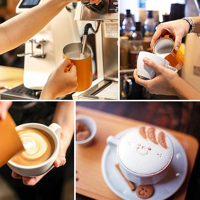 Milk Frothing Pitcher, 20OZ/600ML Stainless Steel Espresso Steaming Pitcher Coffee Milk Frother Cup with Decorating Art Pen for Espresso Machine, Milk Frother, Latte Art