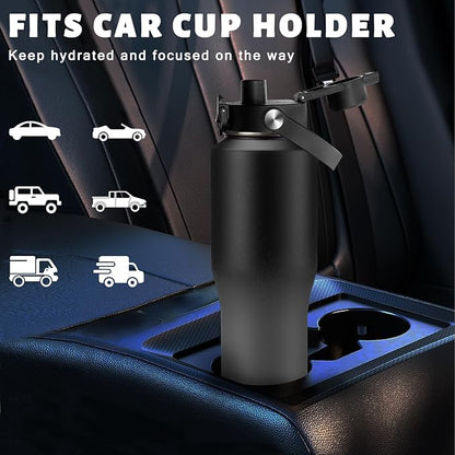 Insulated Water Bottle Fit in Car Cup Holder - 32oz Stainless Steel Tumblers with Straw & Spout Lids, Paracord Handle, Carrier Bag & Bottle Boot, Insulated Tumbler Mug Keep Cold-48H &Hot-12H