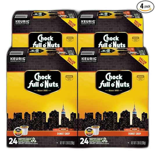 Chock full o’Nuts Donut Shop Keurig K-Cup Pods for Keurig Brewers – Premium Arabica, Medium Roast – Single Serve – 4 Packs of 24 K-Cup Pods