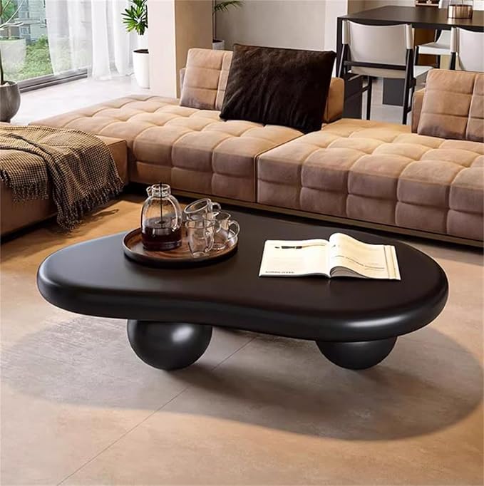 Cloud Coffee Table Modern Cute Coffee Tables Irregular Simple Tea/Center Table for Small Space End Table for Living Room, Home Office, Indoor (Irregular Shape Black 47" Wx35.4 Dx15.3 H)