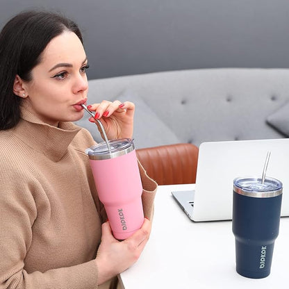 BJPKPK 30 oz Stainless Steel Insulated Tumbler with Lid and Straw, Reusable Ice Travel Coffee Thermal Tumblers Cup,Brick Red