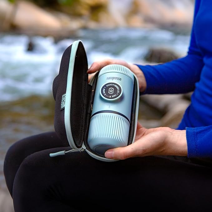 WACACO Nanopresso Portable Espresso Maker with Case, Mini Travel Coffee Machine, Perfect for Camping, Travel and Office（ Elements Arctic Blue）