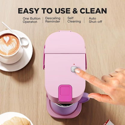Single Serve One Cup Coffee Maker, for K Cups and Grounds, Mini Coffee Maker with Portable Handle, 6 to 12 Oz Brew Size, for Travel, Camping, Office, RV and Dorm, 120V, Dusty Rosa