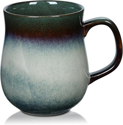 28 Oz Extra Large Ceramic Coffee Mug with Big Handle, Handmade Glazed Oversized Tea Cup for Office and Home, Microwave and Dishwasher Safe, Jumbo Coffee Mugs for Hot and Cold Drinking (Ink Green)