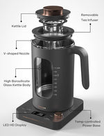 Load image into Gallery viewer, Electric Tea Kettle, INTASTING Glass Electric Kettle with tea Infuser and Precise knob temperature control, 1200W Fast Heating, BPA-Free, Easy to Clean, for Tea and coffee, 1 Liter (Dark Gray)