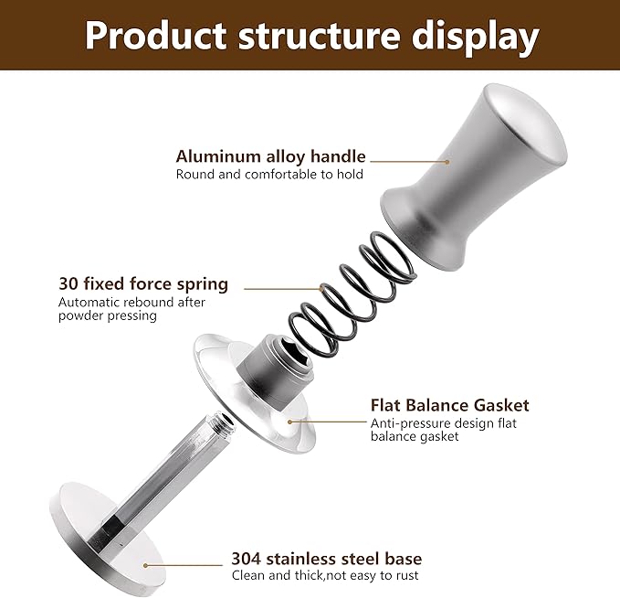 K COOL Coffee Tamper, Espresso Tamper, Premium Barista Tamper with Calibrated Spring, 100% Flat Stainless Steel Base Tamper for Espresso Coffee Machine (51mm, Silver)