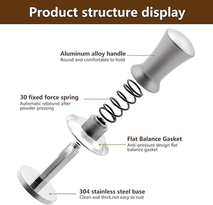 K COOL Espresso Hand Tamper, Premium Barista Coffee Tamper with Calibrated Spring, Stainless Steel Base Tamper Compatible with Espresso Machine Rancilio, Gaggia Bottomless Portafilter (58mm, Silver)