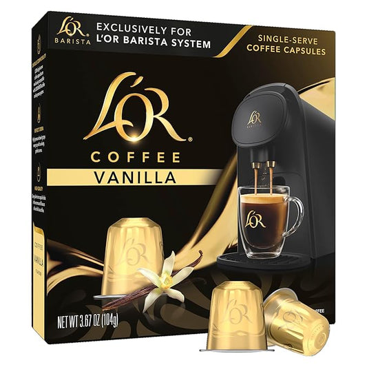 L'OR Coffee Pods, 10 Count Vanilla Blend, Single-Serve Aluminum Coffee Capsules Compatible with the L'OR BARISTA System & *Nespresso Original Machines, 10 count (Pack of 1)