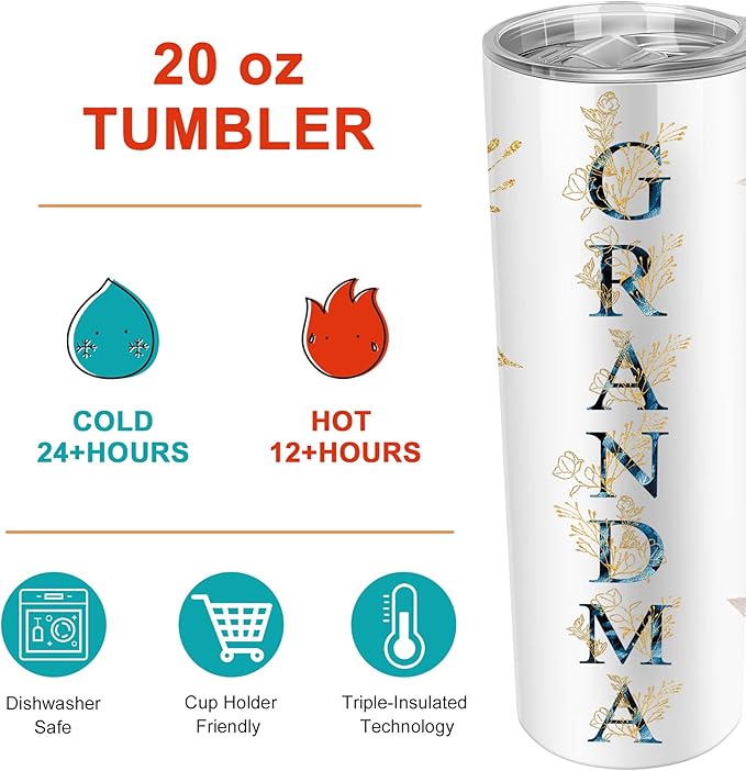 Christmas Gifts for Grandma- Best Grandma Tumbler- Cute Grandma's Mother's Day Birthday Gifts- Gift for Grammy, Grandmothers, Grandmom from Grandchild Grandson Granddaughter