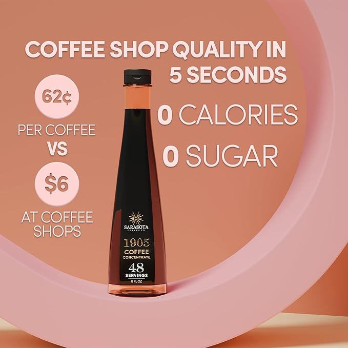 1905 Coffee Concentrate – Gourmet Cold Brew, 100% Natural & Low Acid, Premium Liquid for Hot and Iced Coffee Instant Espresso, or Lattes | 48 Servings – Sarasota Signature Original