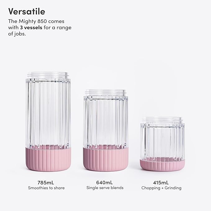 Beast Mighty 850 Plus | Premium Compact Personal Blender | Smoothies, Shakes, Dressings, Sauces | Blends Ice and Frozen Fruit | New XL Vessel | Extra Vessels, Lids and Straws | 850W (Lilac)