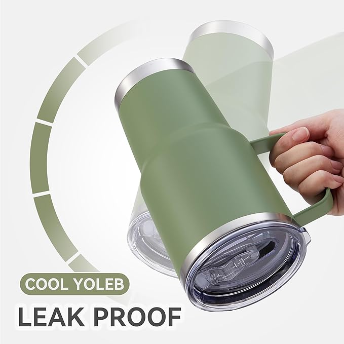 30 oz Tumbler with Handle and Lid, Stainless Steel Tumblers Double Wall Vacuum Insulated Travel Mug Leak Proof Cup Keep Drinks Cold and Hot Army Green, 1 Pack