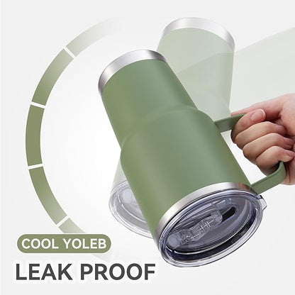 30 oz Tumbler with Handle and Lid, Stainless Steel Tumblers Double Wall Vacuum Insulated Travel Mug Leak Proof Cup Keep Drinks Cold and Hot Army Green, 1 Pack