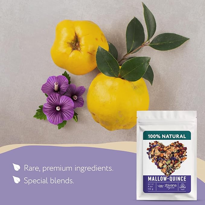 Blue Mallow and Quince Herbal Tea – Loose Leaf Caffeine Free Tea – Floral Fruity Relaxing Tea – 100% Natural Ingredients – Te de Malva - 4 oz