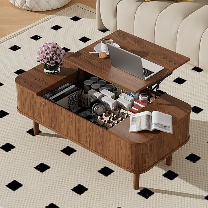 Walnut Coffee Table with Storage, Lift Top Coffee Table, Mid Century Modern Coffee Tables, Lift up Center Table for Living Room