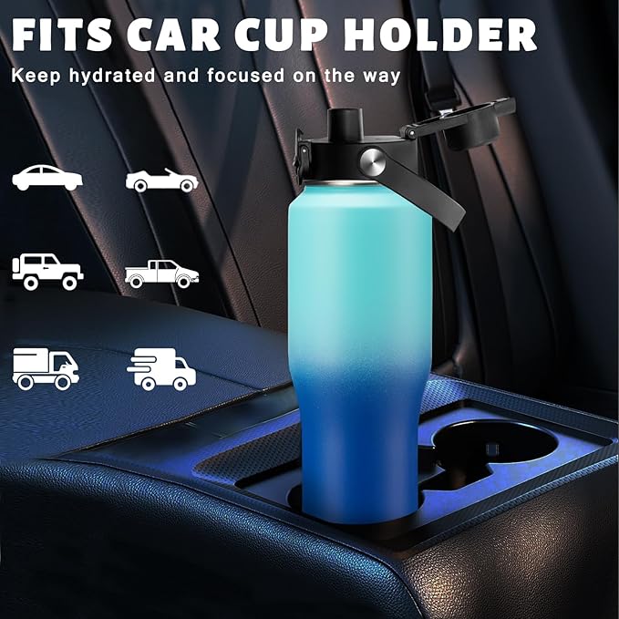 32oz Insulated Water Bottle with Straw - Keep Cold 48h or Hot 24h, Vacuum Stainless Steel Tumbler Metal Flask w/Survival Paracord Handle & Carrier Bag, T-shape Coffee Cup Fit Car Cup Holder