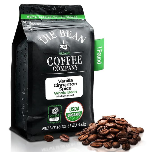 The Bean Organic Coffee Company Holiday Bean (Vanilla Cinnamon Spice), Medium Roast, Whole Bean Coffee, 16-Ounce Bag