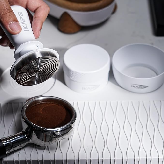IKAPE 51mm Espresso Tamper, Premium Barista Coffee Tamper with Calibrated Spring Loaded, 100% Flat Stainless Steel Base Tamper for Espresso Machine(White)