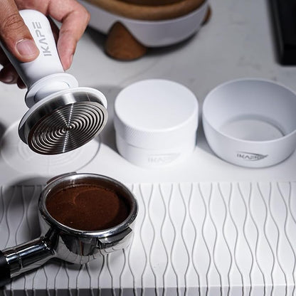 IKAPE 51mm Espresso Tamper, Premium Barista Coffee Tamper with Calibrated Spring Loaded, 100% Flat Stainless Steel Base Tamper for Espresso Machine(White)