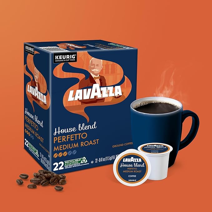 Lavazza House Blend Perfetto, Single-Serve Keurig K-Cup Pods, Medium Roast Coffee, 88-Count Box (4 Packs of 22)