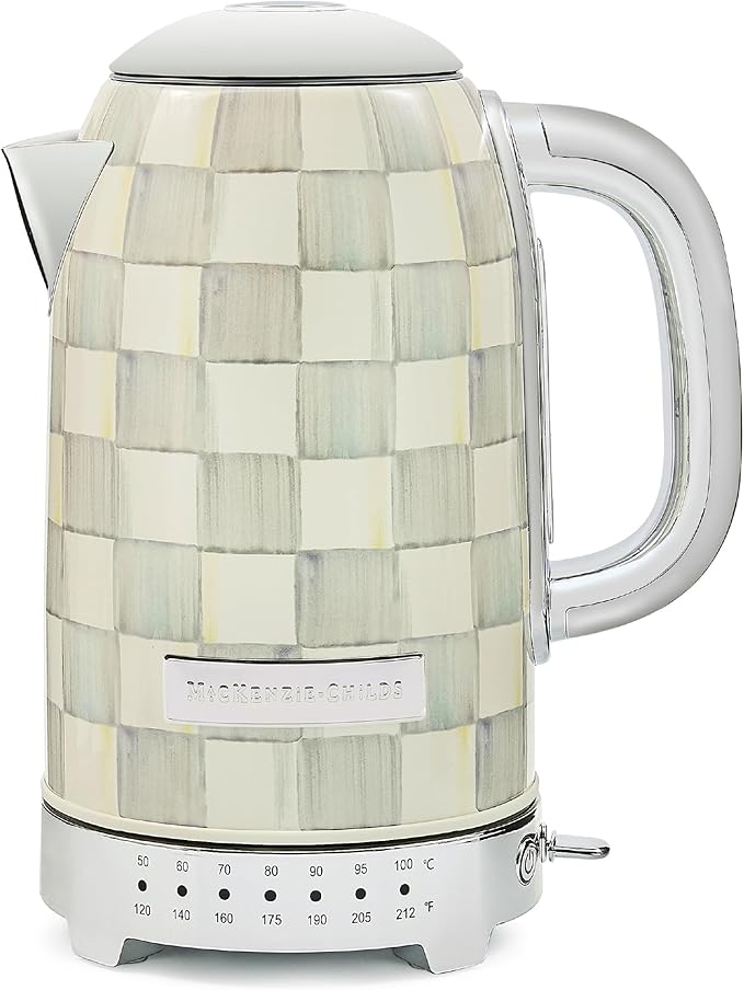 MACKENZIE-CHILDS Electric Kettle, Stainless-Steel Tea Kettle, Gray-and-White Sterling Check