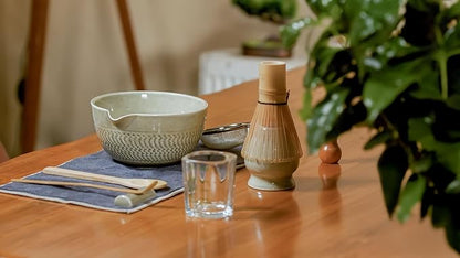 10 Pcs Matcha Whisk Set - 15 OZ Matcha Bowl with Spout and Whisk Holder & Measuring Cup - Bamboo Matcha Scoop and Spoon - Stainless Steel Sifter - Cleaning Brush - Matcha Kit for Japanese Tea Ceremony