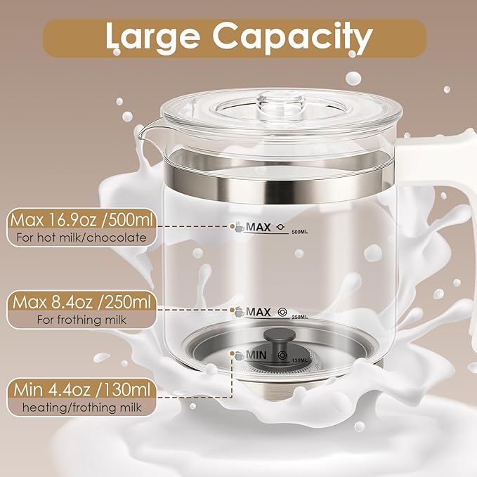 Milk Frother Kettle, 16.9 OZ Separable Coffee Frother Carafe Glass Kettle Easy to Clean and Pour, Dishwasher Safe, Detachable Milk Frother Accessories