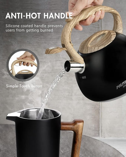 POLIVIAR Tea Kettle, Black Ti Stovetop Tea Kettle 2.7 Quart , Audible Whistling Teapot, Food Grade Stainless Steel for Anti-Rust and Anti Hot Handle, Suitable for All Heat Sources (JX2018-WB20)